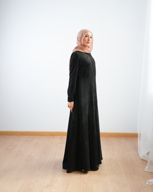 Front Buttoned Suede Dress Black C86