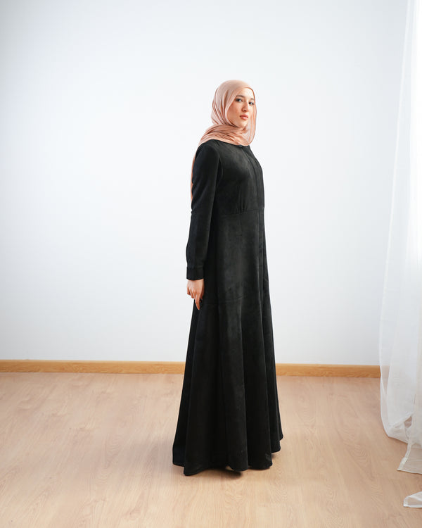 Front Buttoned Suede Dress Black C86