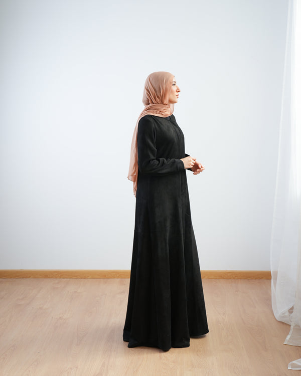 Front Buttoned Suede Dress Black C86