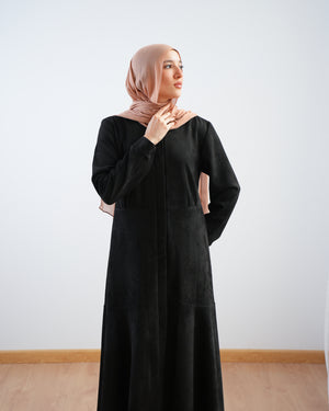 Front Buttoned Suede Dress Black C86