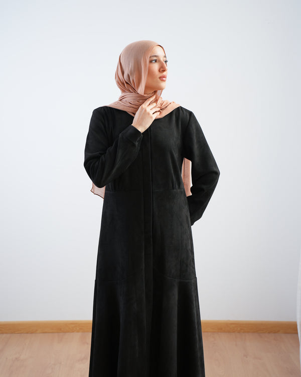 Front Buttoned Suede Dress Black C86