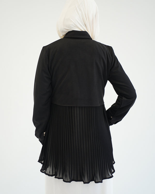 Suede Chemise With Pleated Chiffon Back Black C234