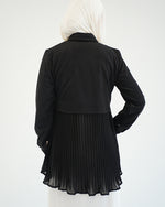 Suede Chemise With Pleated Chiffon Back Black C234