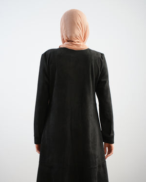 Front Buttoned Suede Dress Black C86