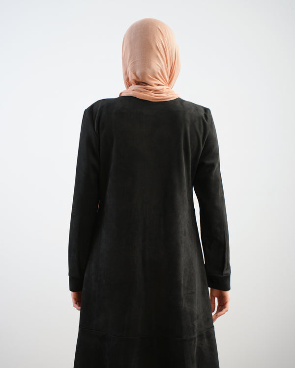 Front Buttoned Suede Dress Black C86