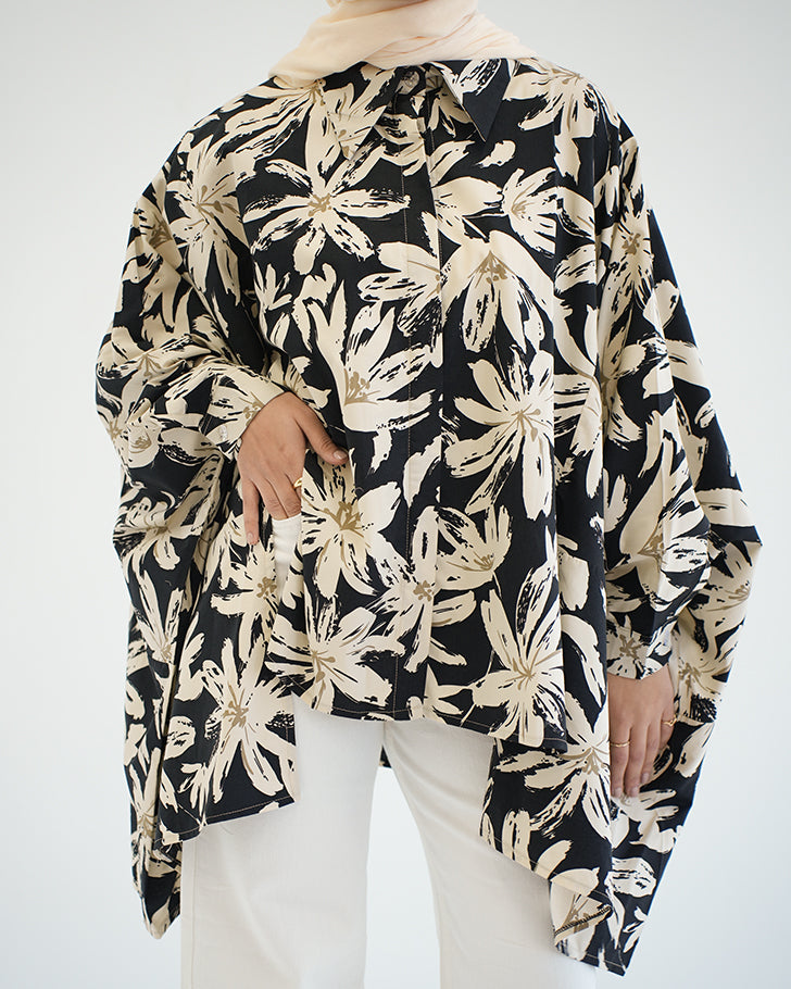 Floral Poplin Chemise Black C2192