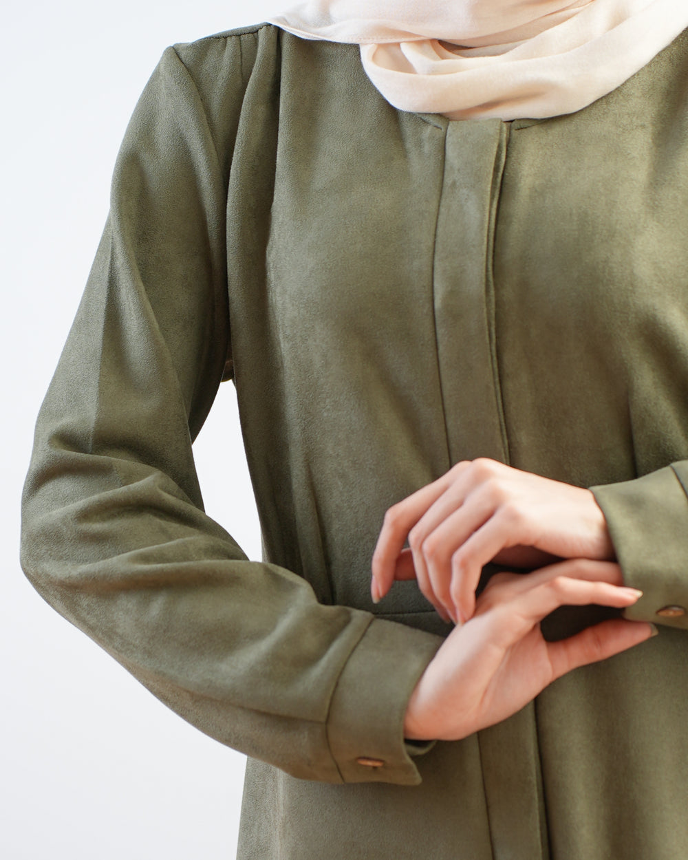 Front Buttoned Suede Dress Olive C86