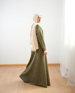 Front Buttoned Suede Dress Olive C86
