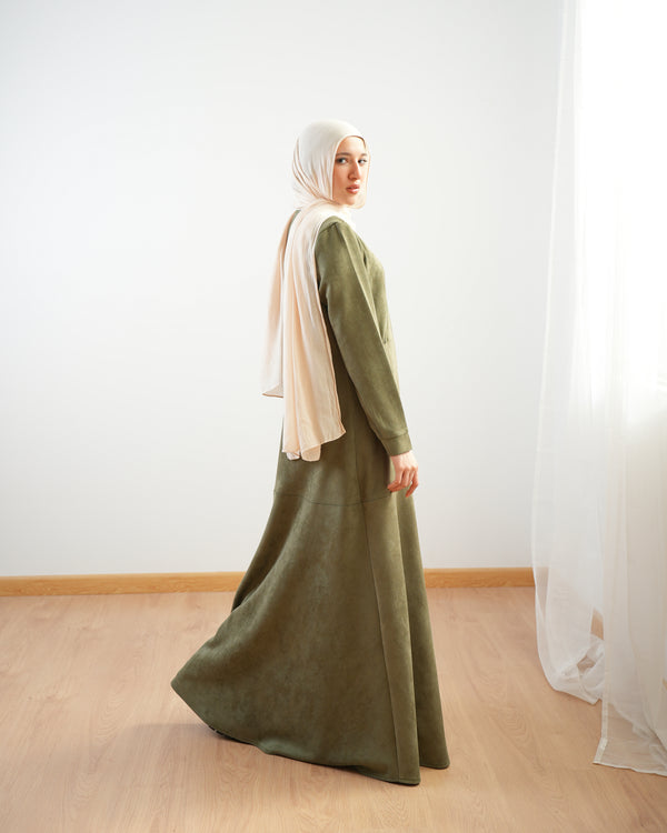 Front Buttoned Suede Dress Olive C86