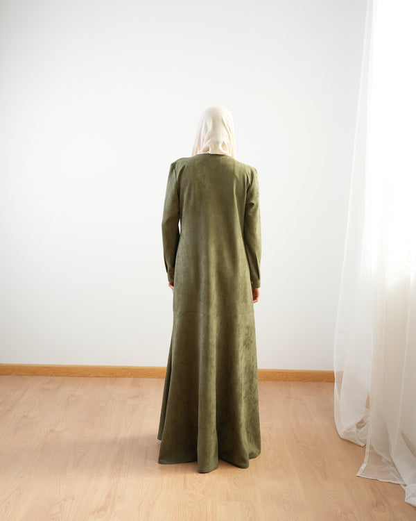 Front Buttoned Suede Dress Olive C86