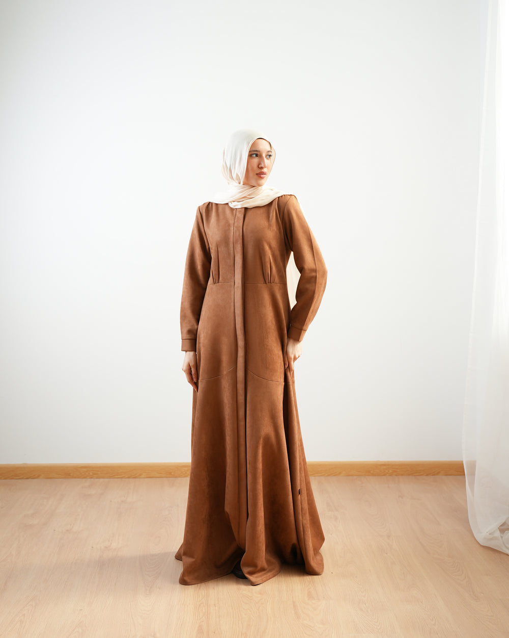 Front Buttoned Suede Dress Rust C86