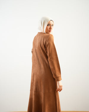 Front Buttoned Suede Dress Rust C86