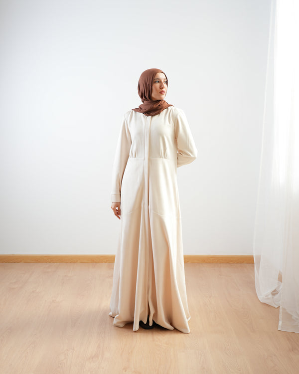 Front Buttoned Suede Dress Cream C86