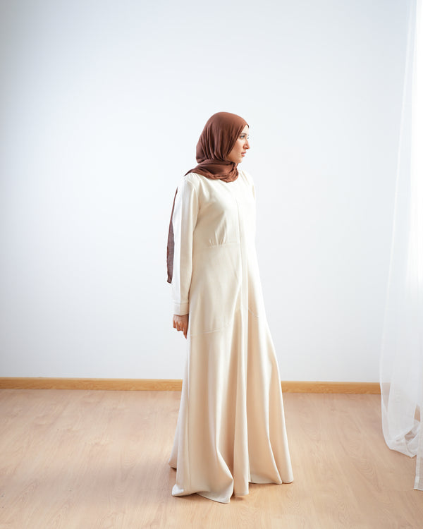 Front Buttoned Suede Dress Cream C86