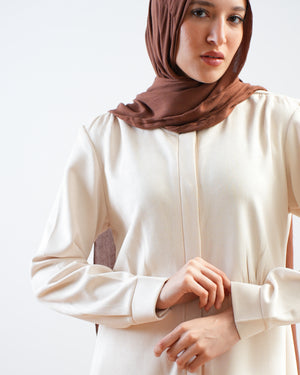 Front Buttoned Suede Dress Cream C86