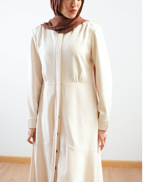 Front Buttoned Suede Dress Cream C86