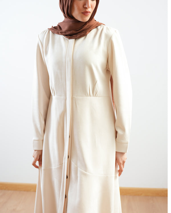 Front Buttoned Suede Dress Cream C86