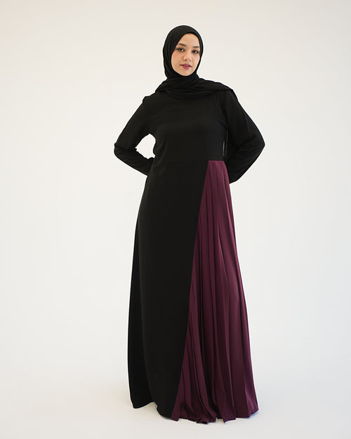 Asymmetrical Pleated Abaya Burgundy C104