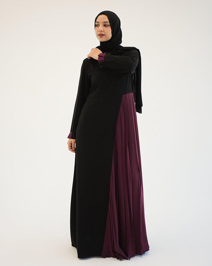 Asymmetrical Pleated Abaya Burgundy C104