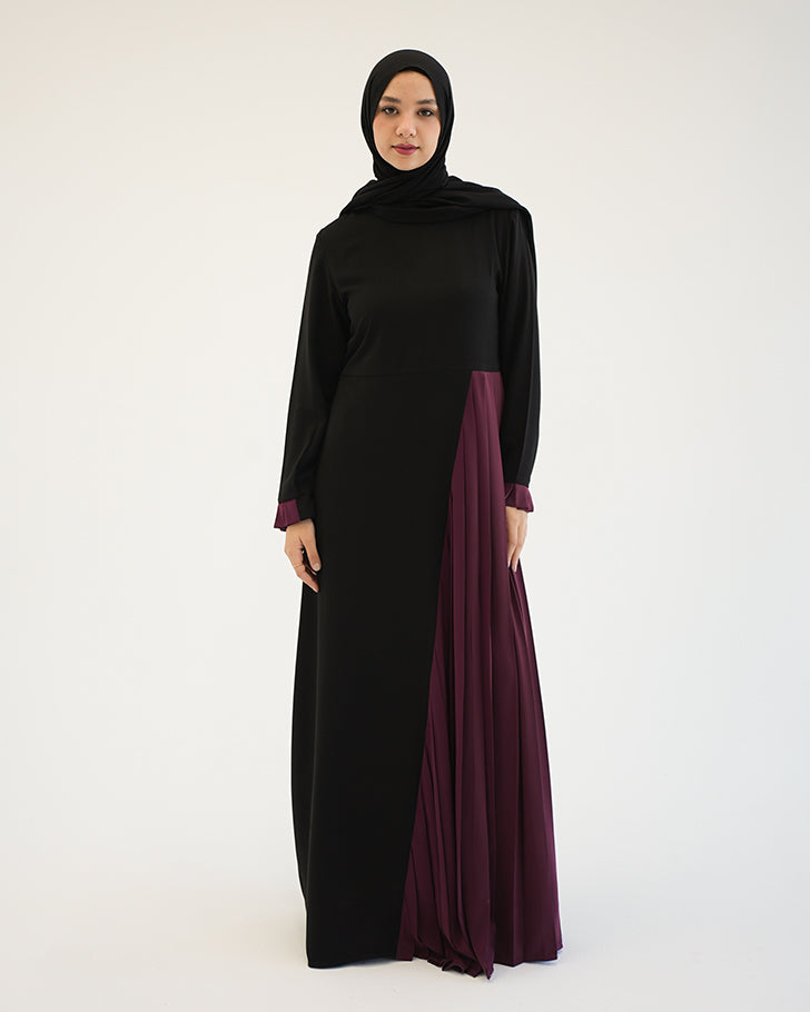 Asymmetrical Pleated Abaya Burgundy C104