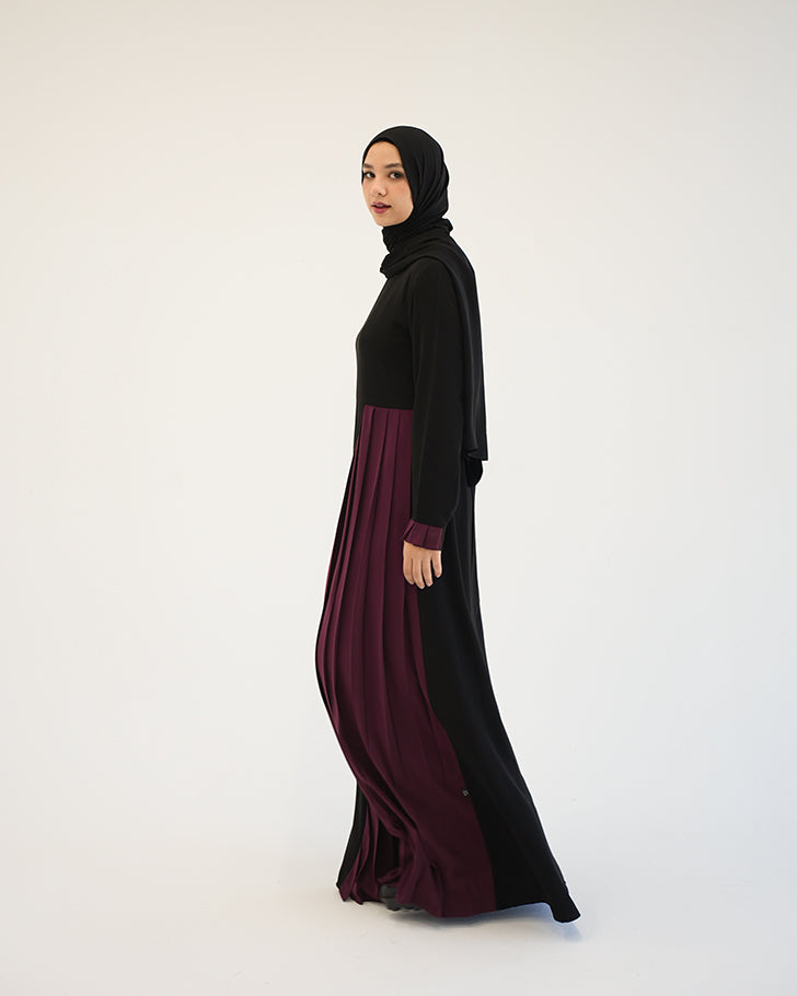 Asymmetrical Pleated Abaya Burgundy C104