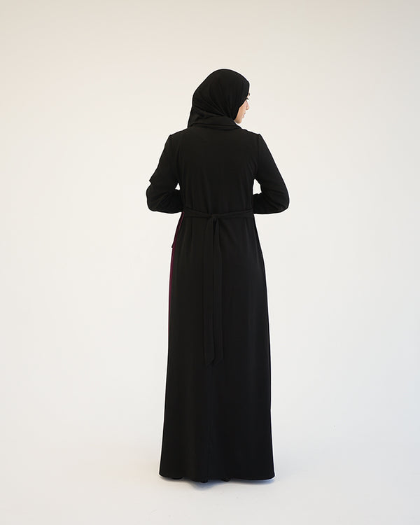 Asymmetrical Pleated Abaya Burgundy C104