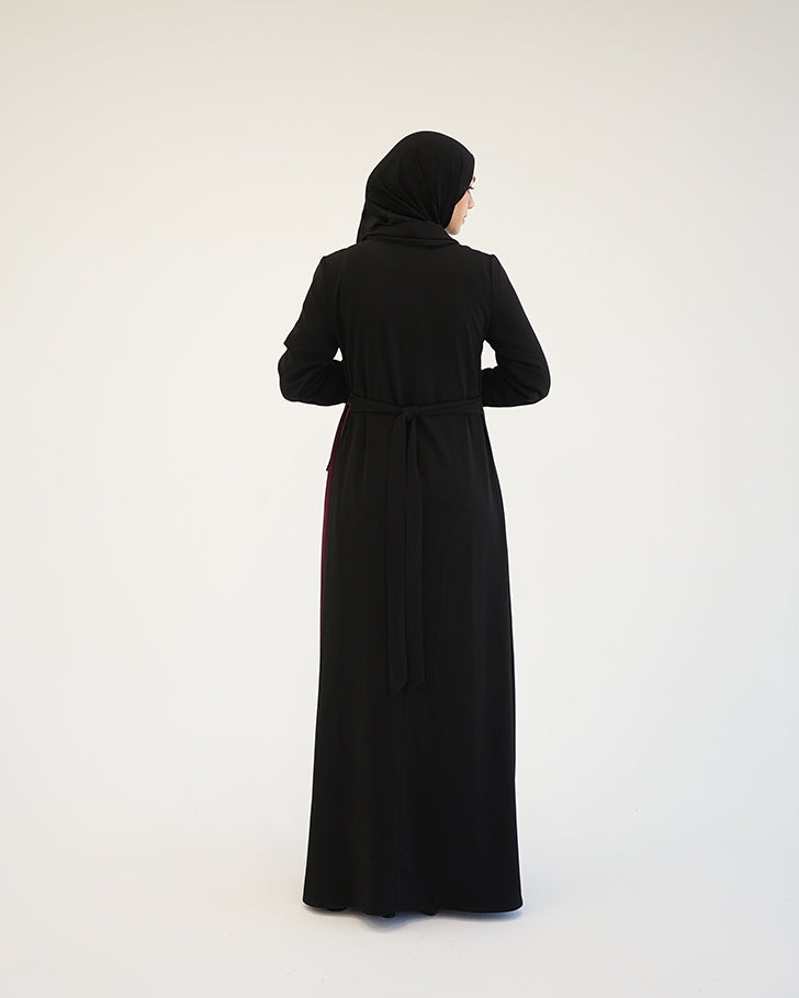 Asymmetrical Pleated Abaya Burgundy C104