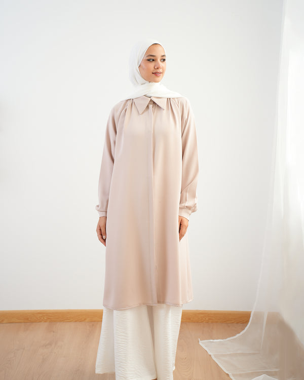 Silk Blend Maxi Chemise Beige C252