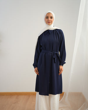 Silk Blend Maxi Chemise Navy C252