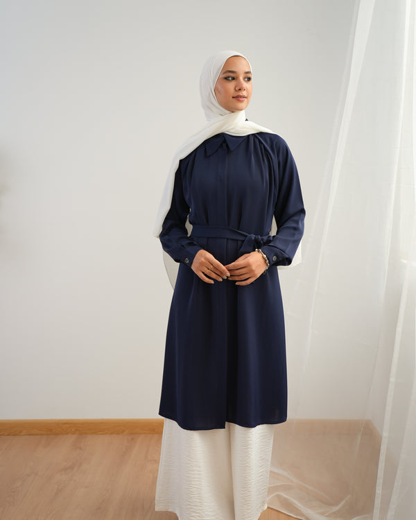 Silk Blend Maxi Chemise Navy C252