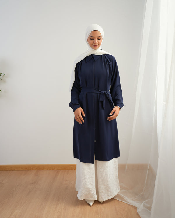 Silk Blend Maxi Chemise Navy C252