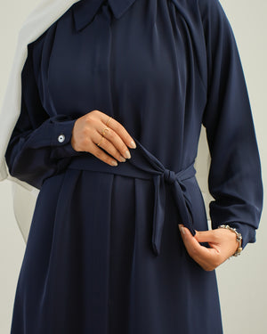 Silk Blend Maxi Chemise Navy C252