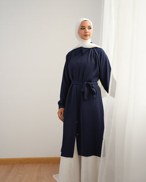 Silk Blend Maxi Chemise Navy C252