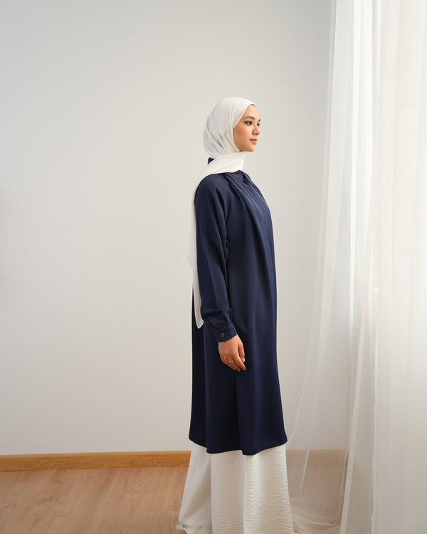 Silk Blend Maxi Chemise Navy C252