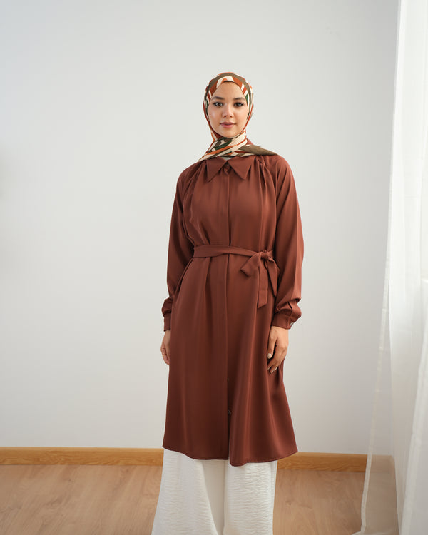 Silk Blend Maxi Chemise Rust C252