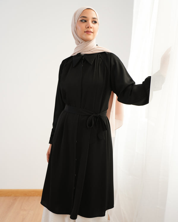 Silk Blend Maxi Chemise Black C252