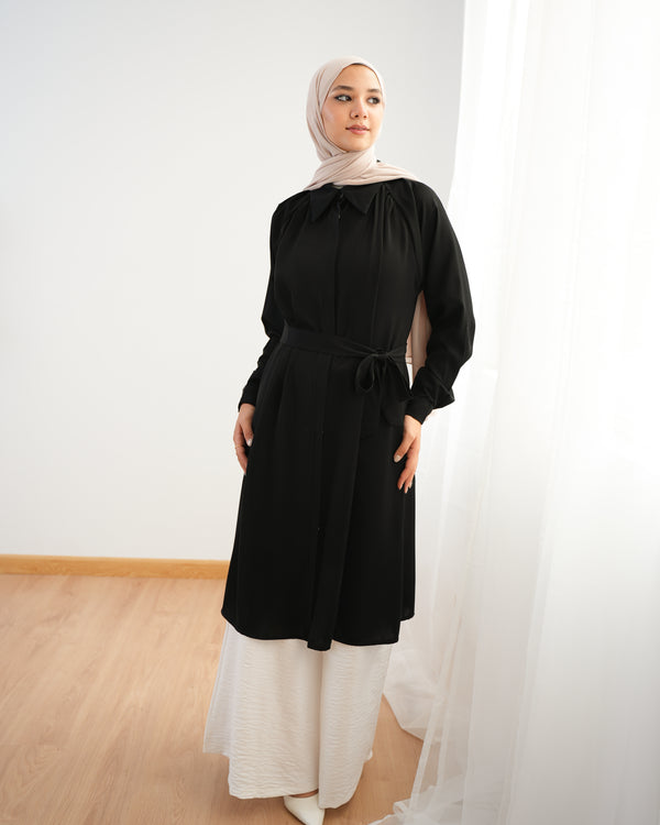 Silk Blend Maxi Chemise Black C252