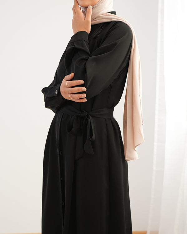 Silk Blend Maxi Chemise Black C252