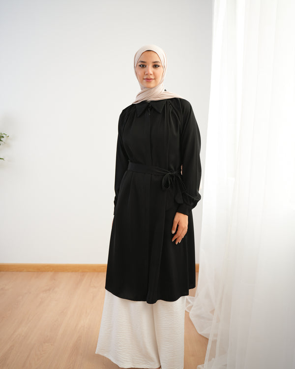 Silk Blend Maxi Chemise Black C252