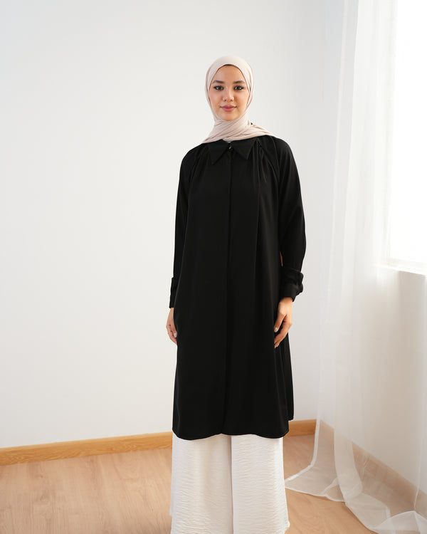 Silk Blend Maxi Chemise Black C252