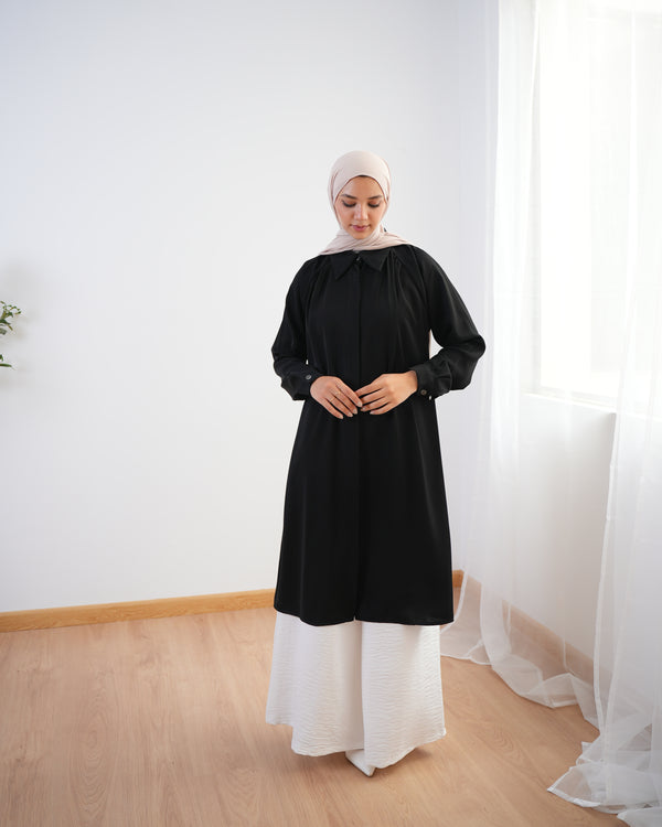 Silk Blend Maxi Chemise Black C252