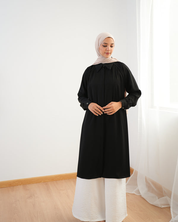 Silk Blend Maxi Chemise Black C252