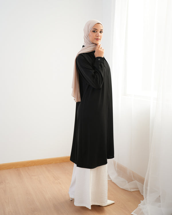 Silk Blend Maxi Chemise Black C252