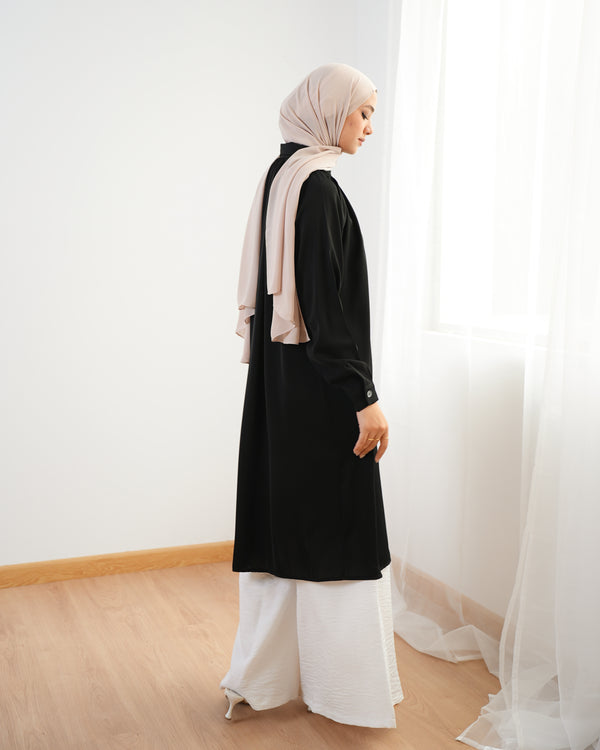 Silk Blend Maxi Chemise Black C252