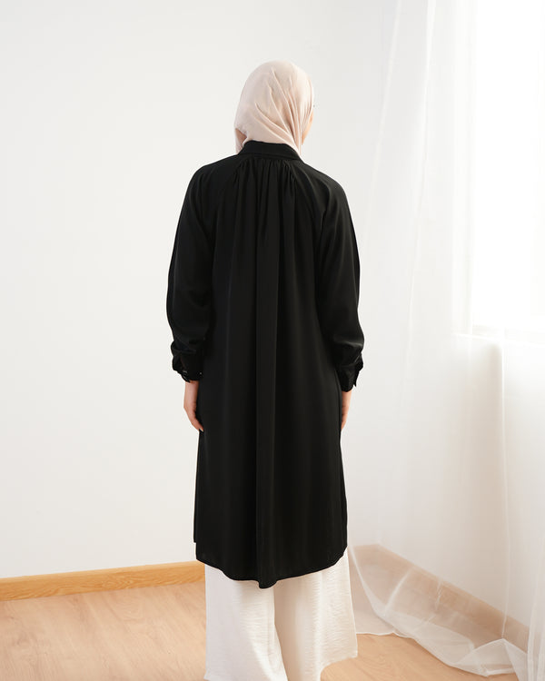 Silk Blend Maxi Chemise Black C252