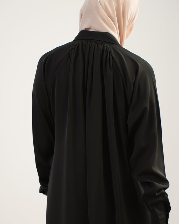 Silk Blend Maxi Chemise Black C252