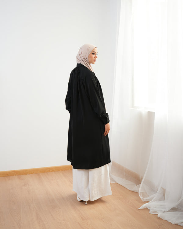 Silk Blend Maxi Chemise Black C252