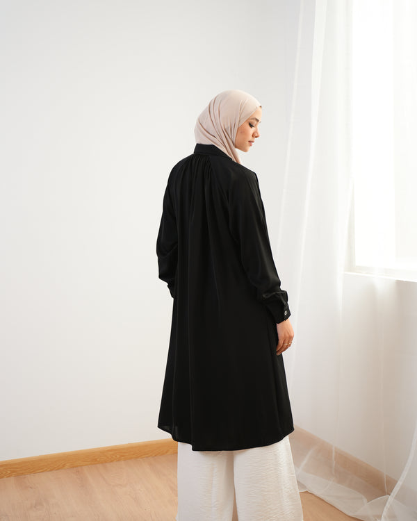 Silk Blend Maxi Chemise Black C252