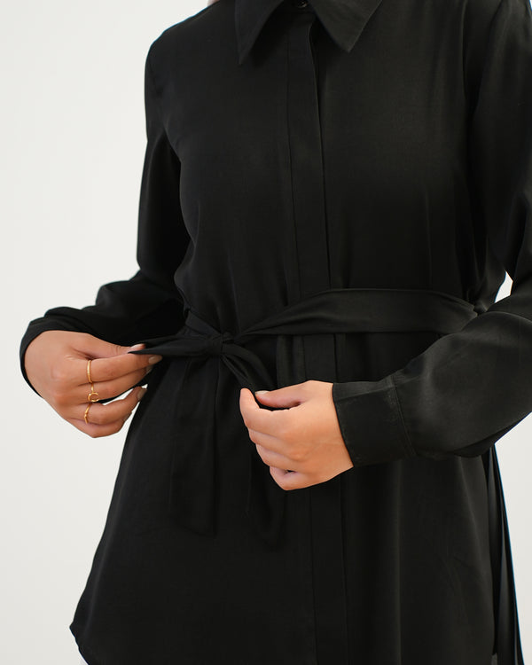 Back Pleated Chemise Black C2341