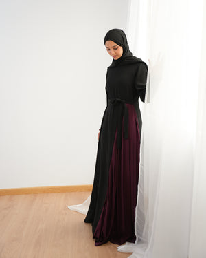 Asymmetrical Pleated Abaya Burgundy C104